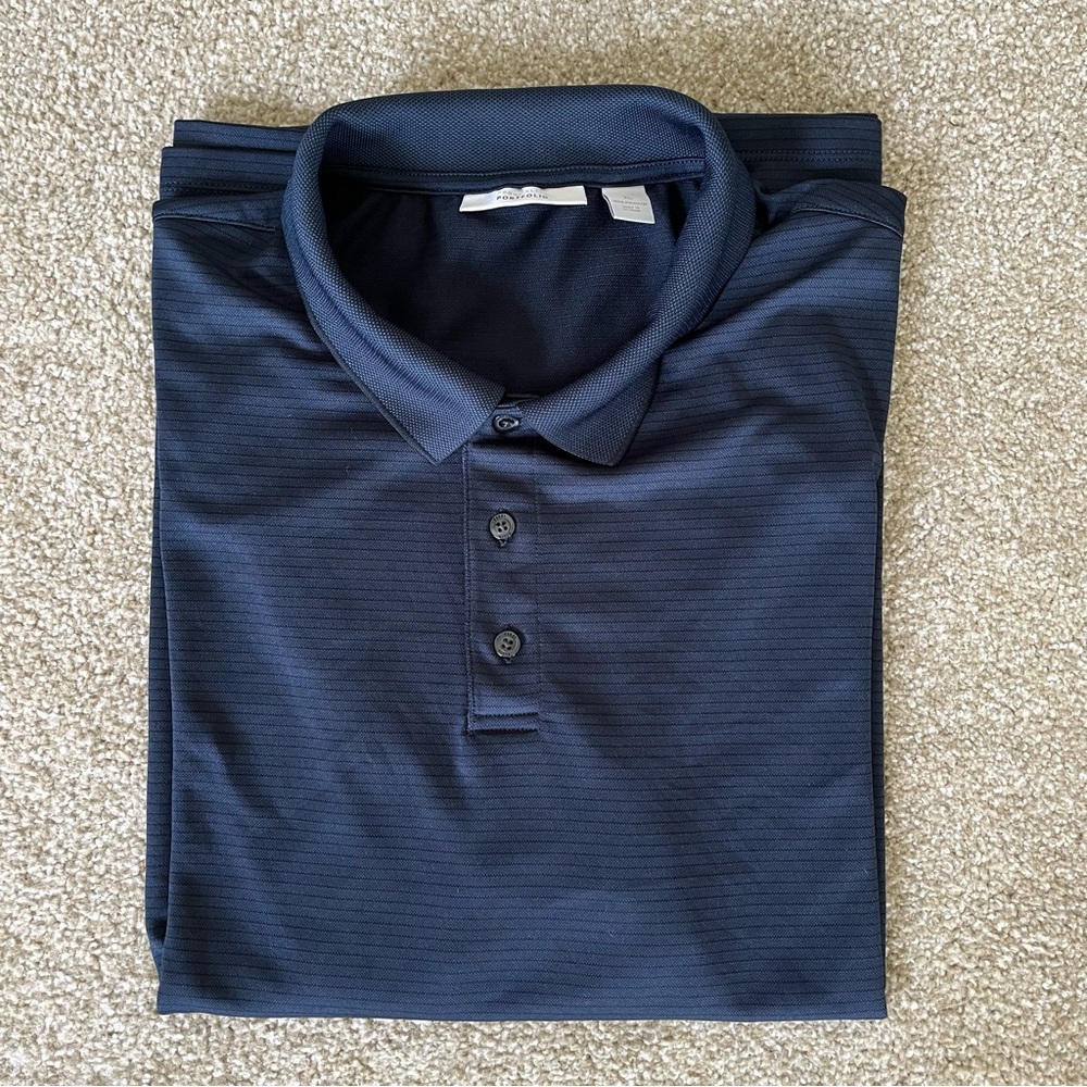 Perry Ellis Portfolio Men’s Navy Blue w/Horizontal Stripes Polo Shirt
